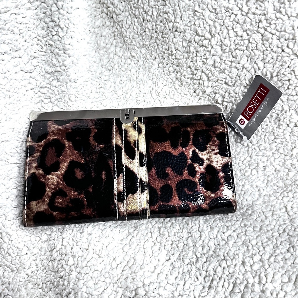 Rosetti Cheetah Gold Framed Clutch Wallet, many cardholders, zip pocket NWT